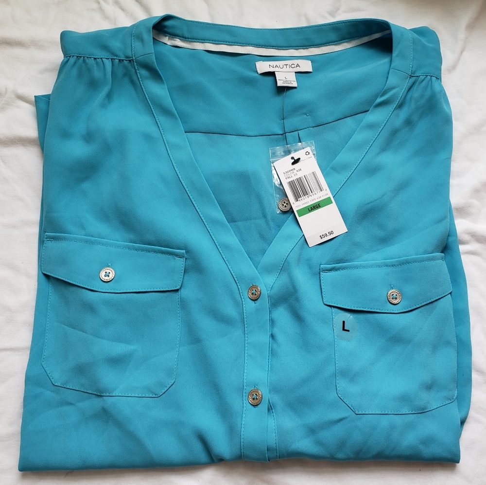 Nautica Large Three Button Two Pocket teal shirt